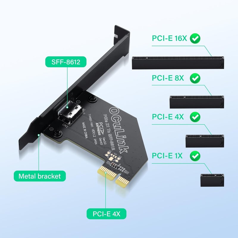 SinLoon PCIE to Oculink SFF-8612 Adapter PCI-Express 4.0 Oculink External Graphics Card with Slot Bracket (PCIE X1) - Image 2